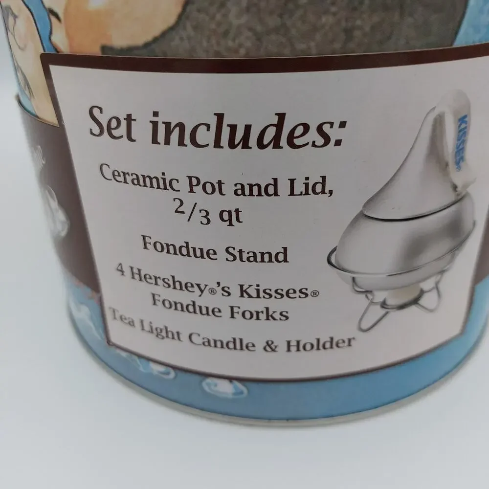 2008 Hershey's Kisses 100th Anniversary Fondue Set Ceramic Silver Pot Tin Forks